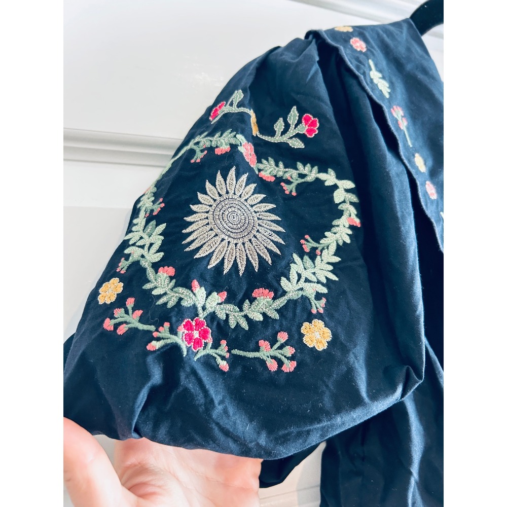 Caroline Constas Black Embroidered Floral Puff Sleeve Mini Dress NWT Size 6 - Picture 5 of 6